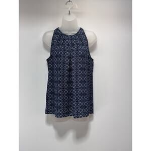 Cynthia Rowley Sleeveless Top Blouse Blue Tile Geometric Print Women’s Size M